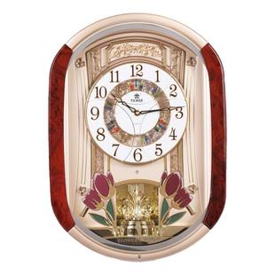 霸王转摆工艺挂钟客厅动感音乐报时钟面开花静音20英寸动感挂钟