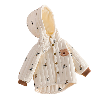 婴儿衣服小月龄外套女宝宝加绒加厚棉衣冬季外出防风连帽棉服冬装