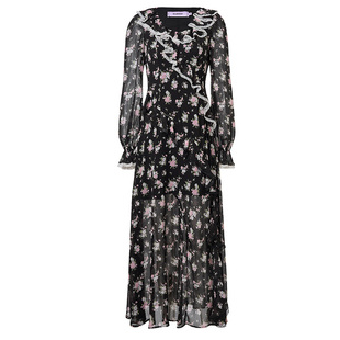 MAXRIENY度假风连衣裙松弛感碎花裙25秋荷叶边x型收腰长袖茶歇裙