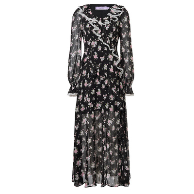 荷叶边印花连衣裙，精致印花