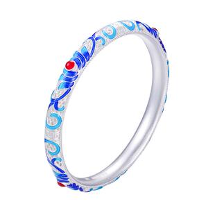 九乐足银999银手镯女古法渐变珐琅镂空花丝纯银国风手镯送女友礼