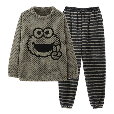 秋冬季男士珊瑚绒睡衣加厚加绒