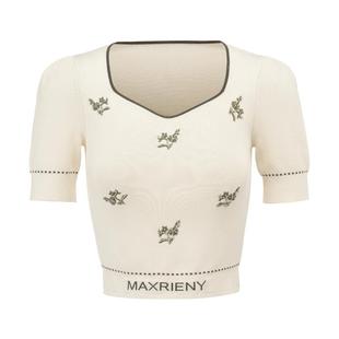 MAXRIENY优雅复古感收腰钉珠绣花毛衫修身显瘦上衣淡人穿搭