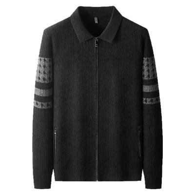 大码拉链翻领毛衣男加肥加大胖子宽松商务休闲长袖针织开衫外套潮