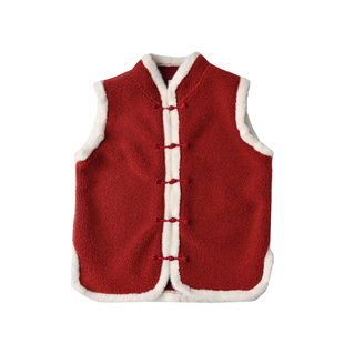 新年装 儿童仿羊羔绒马甲 男童女童国风盘扣坎肩 中童 秋冬款