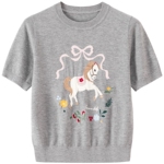 BANANA BABY2026年夏新款原创小马提花刺绣撞色减龄少女感针织衫