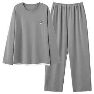 纯棉男士睡衣春秋长袖宽松大码家居服套装可外穿超柔软居家两件装