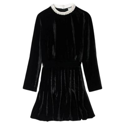 仿珍珠丝绒收腰连衣裙