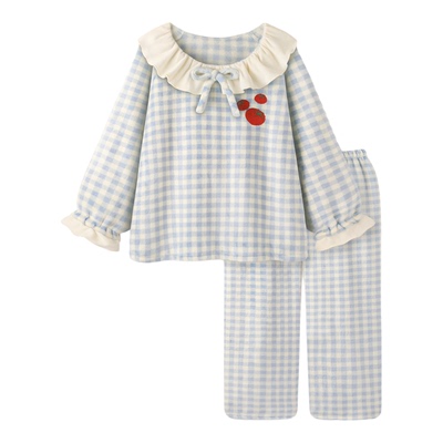 法兰绒睡衣女款冬季加厚甜美套装