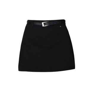 灰色设计感毛呢短裙女秋冬季高腰侧开叉包臀裙高级感a字半身裙裤