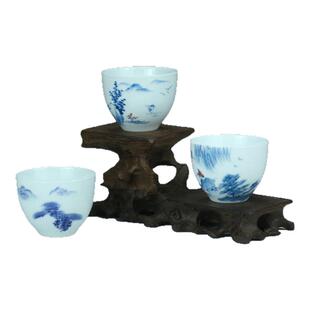 京德贵和祥手绘青花景德镇陶瓷大号品茗杯子苍松迎客功夫茶杯包邮