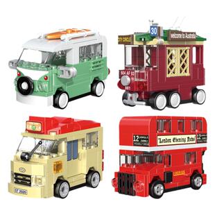 积木城市回力车惯性小汽车警察消防车儿童益智力男孩拼装玩具