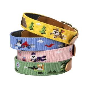 宠物狗狗项圈刻字韩国刺绣真皮脖圈防爆冲小中大型犬牵引绳遛狗绳