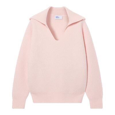 BLUE ERDOS春季新品简约休闲小翻领毛绒混纺针织衫女B256D0047