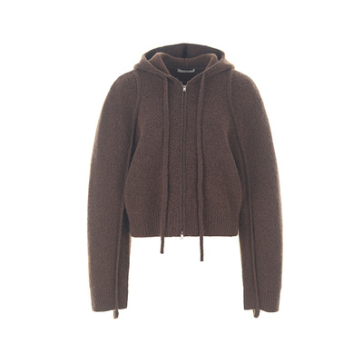 wanatry马海毛连帽针织套头开衫