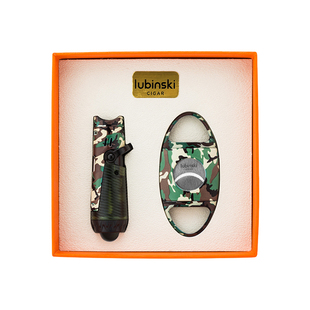 Lubinski鲁宾斯基雪茄剪刀打火机两件套装双直冲喷枪入门级礼盒