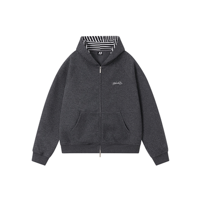 FORNINES条纹拼接连帽卫衣男款国潮情侣插肩袖宽松刺绣开衫外套女