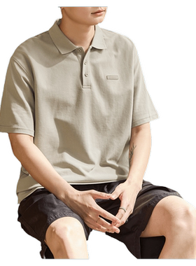 唐狮夏季新款polo衫男士短袖黑色宽松上衣带有翻领t恤纯色男潮牌
