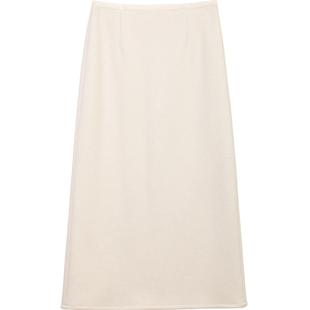 米白色羊毛呢开叉半身裙女春秋冬加绒直筒中长裙显瘦垂顺感包臀裙