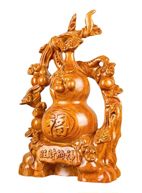 花梨木雕葫芦摆件旺财纳福客厅