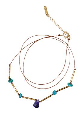 水滴青金石美国蓝松石细编麻绳随形银镀金天然项链 lotus mann