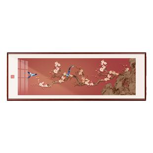 喜上眉梢见喜客厅装饰画新中式高级感沙发背景墙实木框挂画中国风