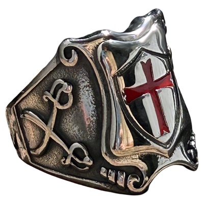 十字军圣殿骑士团十字架盾牌戒指