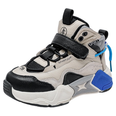 kutk男童运动鞋2025秋冬季新款男孩真皮鞋子户外儿童加绒老爹鞋潮