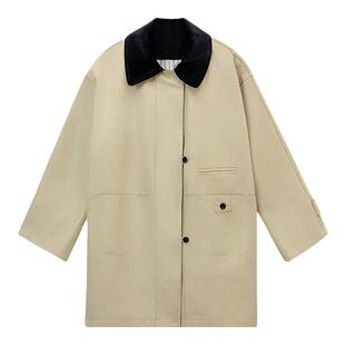 dfvc卡其色韩版中长款风衣外套女2026春季新款宽松显瘦小个子大衣