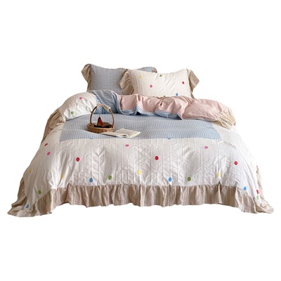 法式少女波点全棉双层纱四件套