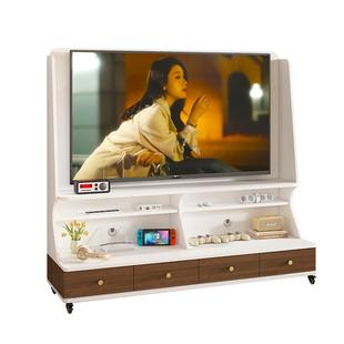 实木可移动电视机柜带轮小户型中古风客厅落地电视柜支架9D128