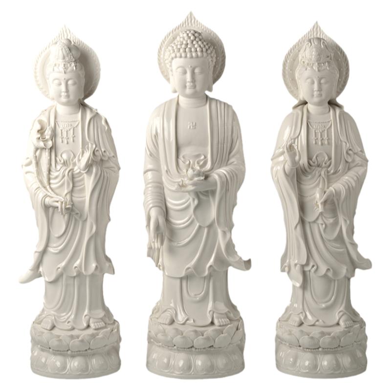 戴玉堂陶瓷西方三圣神像供奉摆件德化白瓷观音像佛像工艺品