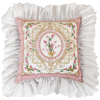法式粉佳人轻奢蕾丝客厅抱枕靠枕