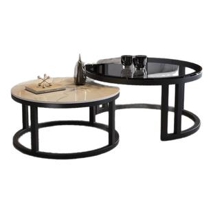 岩板茶几客厅家用奶油风桌几阳台卧室现代简约小户型轻奢圆形边几