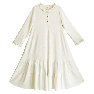 【甜蜜心事】文艺针织荷叶边连衣裙女2025年秋季宽松米色温柔裙子