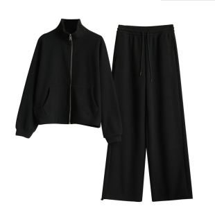 女士立领休闲套装 530克加绒保暖外套 纯色休闲直筒长裤冬款 女装