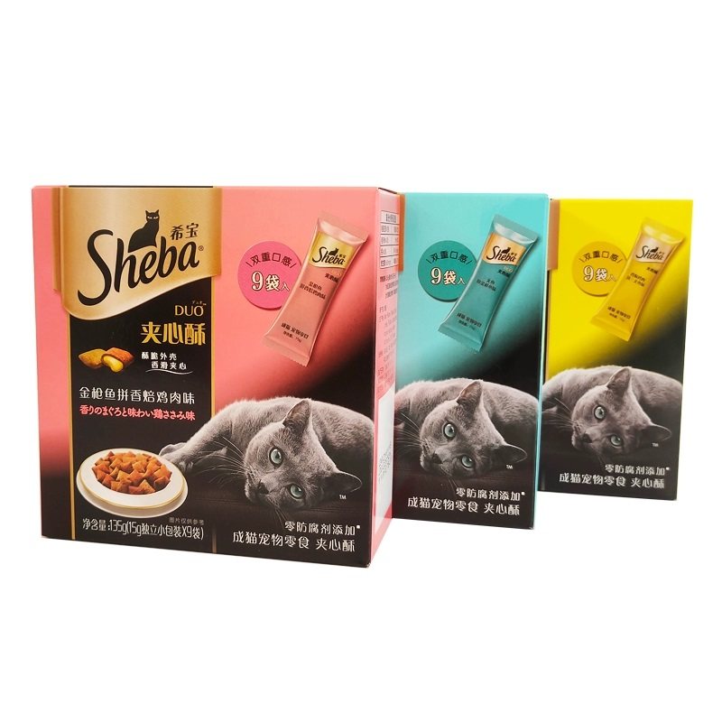 进口Sheba希宝夹心酥猫饼干猫咪营养发腮磨牙洁齿猫零食夹心猫粮