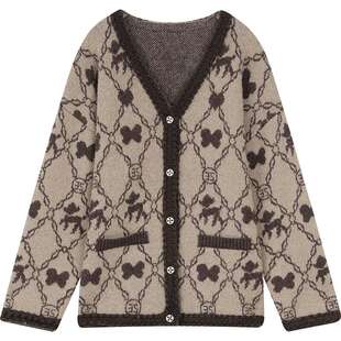 妖精的口袋老花咖色毛衣外套女2026年春秋新款老钱风慵懒高级感