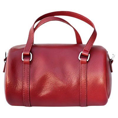 红色新年包头层植鞣皮波士顿小包