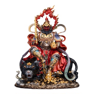 武财神赵公明神像黄铜珐琅彩精雕黑虎赵玄坛中路财神龙虎山摆件