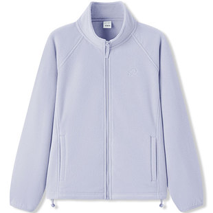 森马外套女抗静电摇粒绒刺绣上衣2025冬季新款立领插肩袖紫色夹克