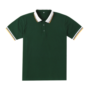 深绿色夏季短袖学生校服小学初中高中班服夏款白色领黑黄条纹T恤