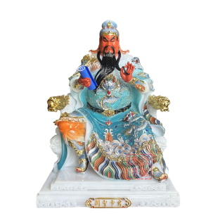 木雕关公神像画像关二爷武财神汉白玉纯铜家用摆件玻璃钢树脂16寸