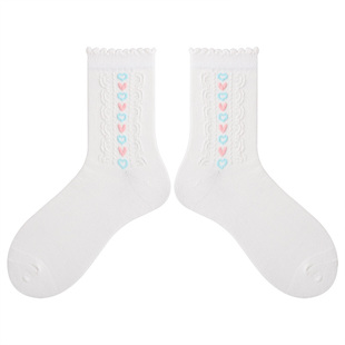 会起球的袜子 日系花边坚条爱心中筒袜韩版ins潮夏季薄款女袜