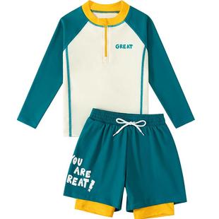 儿童泳衣男童分体中大童2025新款游泳衣青少年长袖男孩泳装套装