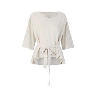 sdeer圣迪奥夏女装OL风V领收腰肌理不规则中袖衬衫S252Z3248