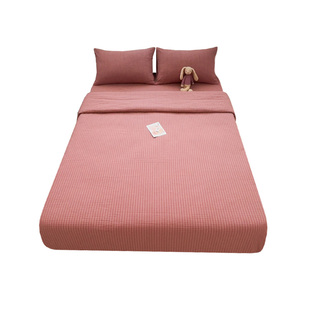 晚晴红水洗棉全棉床单单件加厚纯棉被罩枕套简约条纹可配三四件套