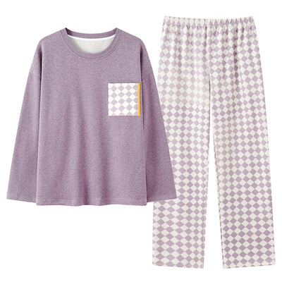 带胸垫德绒睡衣女秋冬薄绒可外穿