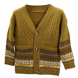 V领针织衫开衫男2025秋冬季新款男士毛衣外套提花上衣高级感加厚