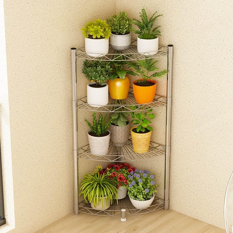 不锈钢阳台转角花架室外三角落地多肉大花盆架墙角多层置物架拐角